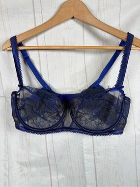 Honey Birdette Bra Roisin Lace Mesh Size 36DD Royal blue